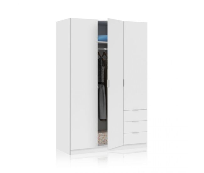 Armario de 3 puertas y 3 cajones en blanco 121x180 cm hexa blanco 121 x 180 x 52 cm