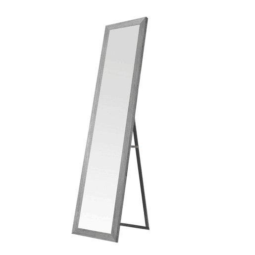 Espelho de Pé de Madeira 140x35 cm u2013 Moldura MDF Envelhecido, Estilo Nórdico, Pé Ajustável
