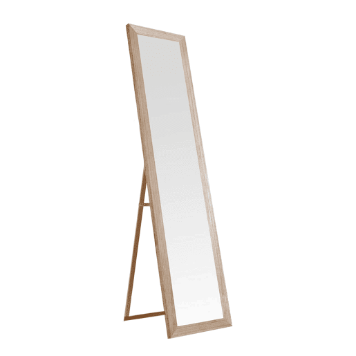Espelho de Pé de Madeira 157x37 cm u2013 Moldura MDF Envelhecido, Estilo Nórdico, Pé Ajustável
