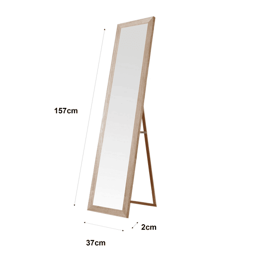 Espelho de Pé de Madeira 157x37 cm u2013 Moldura MDF Envelhecido, Estilo Nórdico, Pé Ajustável