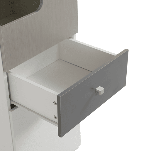 Estante com gavetas e expositor - em MDF - Branco e cinzento claro Estante com gavetas e expositor - em MDF - Branco e cinzento claro