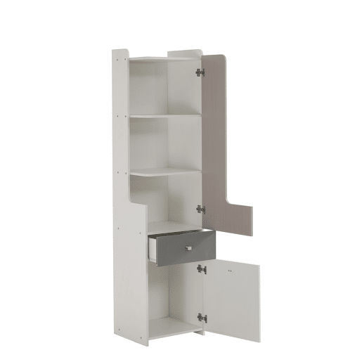 Estante com gavetas e expositor - em MDF - Branco e cinzento claro Estante com gavetas e expositor - em MDF - Branco e cinzento claro