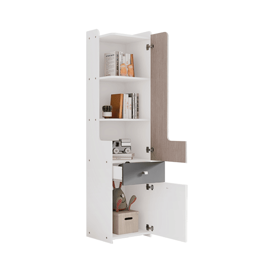 Estante com gavetas e expositor - em MDF - Branco e cinzento claro Estante com gavetas e expositor - em MDF - Branco e cinzento claro