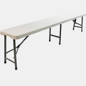 Banco Dobrável de Resina 180x29x43 cm Estrutura de Aço Bases de Resina Alças de Transporte Trava de Segurança