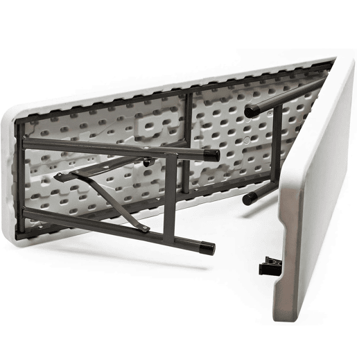 Banco Dobrável de Resina 180x29x43 cm Estrutura de Aço Bases de Resina Alças de Transporte Trava de Segurança