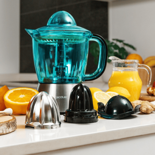 Cecotec Espremedores elétricos Espremedor elétrico para laranjas e citrinos com 60 W de potência e filtro de aço inoxidável. Inclui 2 cones amovíveis, um de plástico e outro de aço inoxidável.