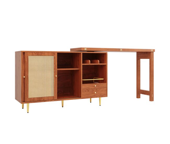 Mueble buffet, barra giratoria extensible - mdf - con almacenamiento varios - marrón