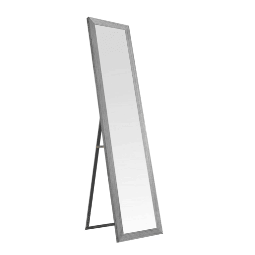 Espelho de Pé de Madeira 157x37 cm u2013 Moldura MDF Envelhecido, Estilo Nórdico, Pé Ajustável