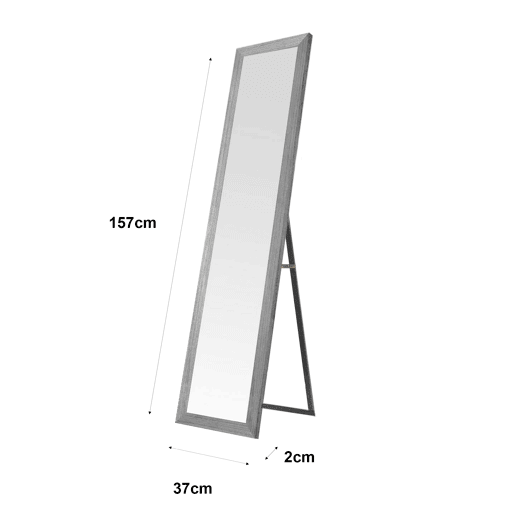 Espelho de Pé de Madeira 157x37 cm u2013 Moldura MDF Envelhecido, Estilo Nórdico, Pé Ajustável