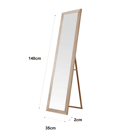 Espelho de Pé de Madeira 140x35 cm u2013 Moldura MDF Envelhecido, Estilo Nórdico, Pé Ajustável