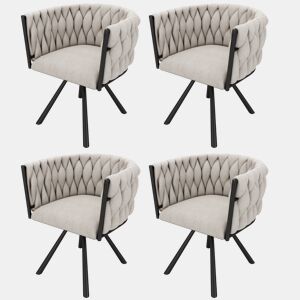 Conjunto de 4 cadeiras giratórias em linho com braços - pernas em metal preto - Bege