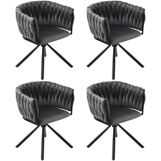 Conjunto de 4 cadeiras giratórias de veludo com braços - pernas de metal - Cinzento