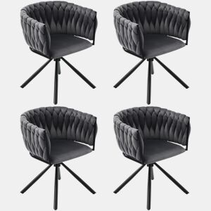 Conjunto de 4 cadeiras giratórias de veludo com braços - pernas de metal - Cinzento