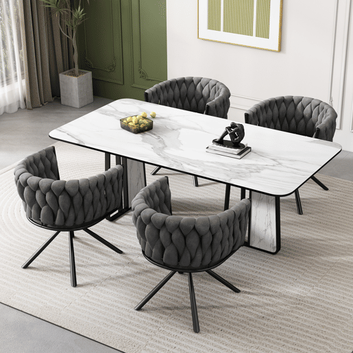 Conjunto de 4 cadeiras giratórias de veludo com braços - pernas de metal - Cinzento
