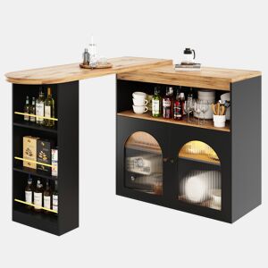 Aparador, armário de bar giratório e retrátil com LED - grande espaço de arrumação - estilo contemporâneo - Preto
