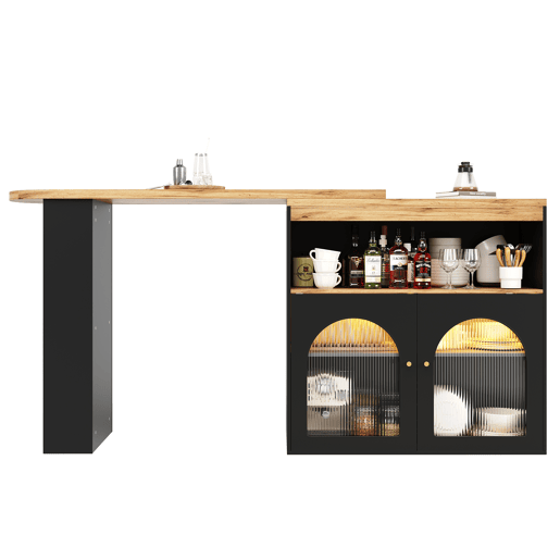 Aparador, armário de bar giratório e retrátil com LED - grande espaço de arrumação - estilo contemporâneo - Preto
