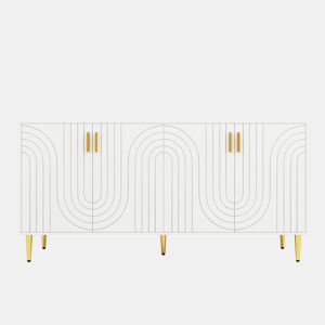 Aparador moderno - 4 portas com padrão ondulado - em MDF - Branco