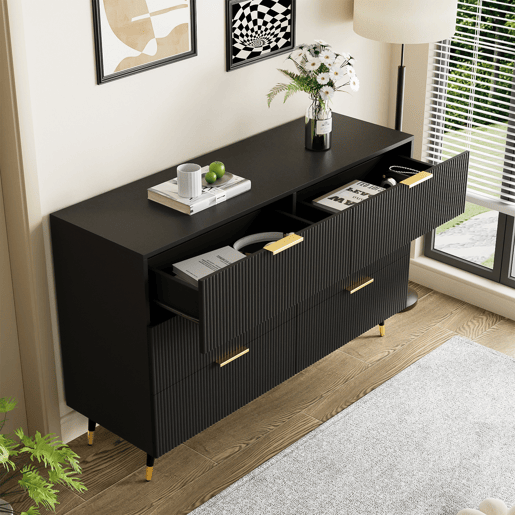 Aparador, cómoda moderna - 6 gavetas - aglomerado de partículas - Preto
