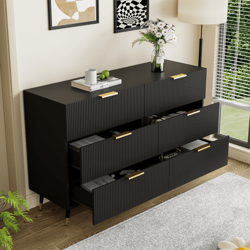 Aparador, cómoda moderna - 6 gavetas - aglomerado de partículas - Preto