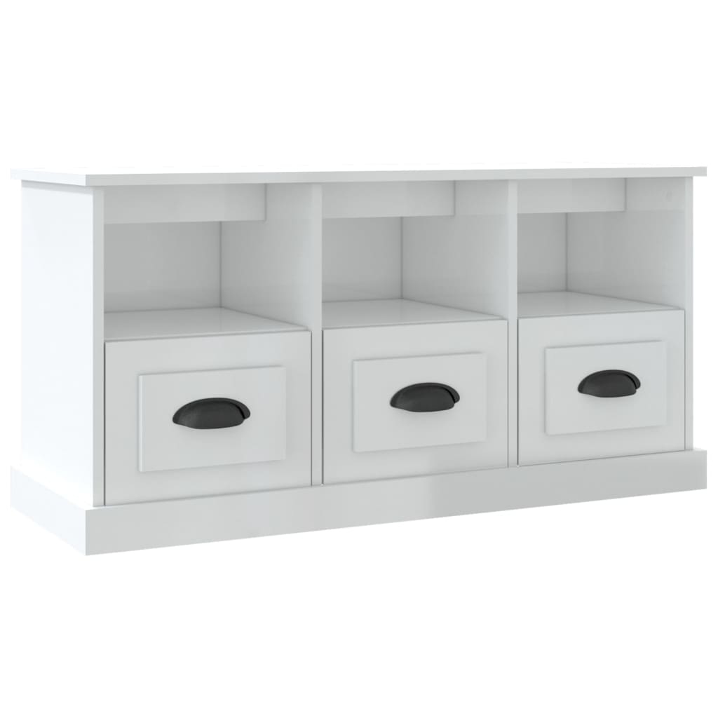 mueble tv - mesa de tv madera contrachapada blanco brillo 100x35x50 cm