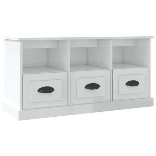 Móvel p TV, Armário de TV 100x35x50 cm derivados de madeira branco brilhante
