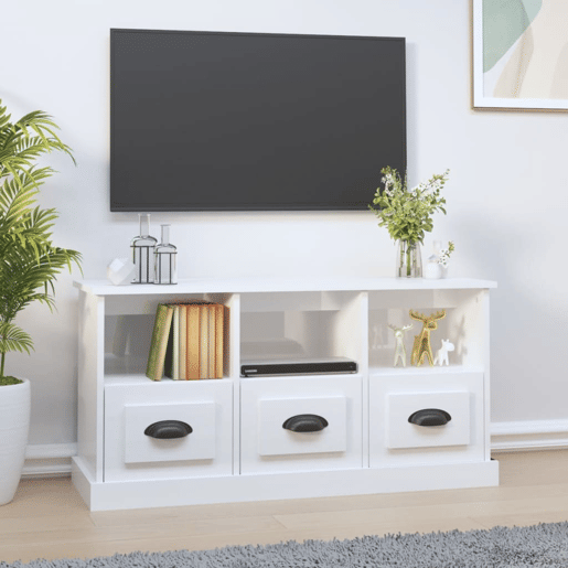 Móvel p TV, Armário de TV 100x35x50 cm derivados de madeira branco brilhante