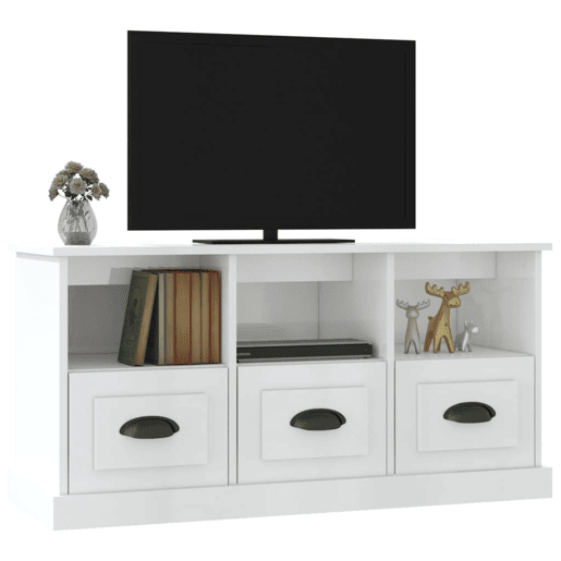 Móvel p TV, Armário de TV 100x35x50 cm derivados de madeira branco brilhante