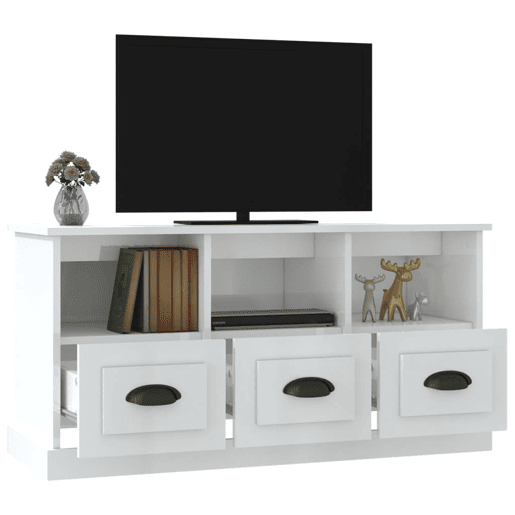Móvel p TV, Armário de TV 100x35x50 cm derivados de madeira branco brilhante