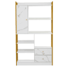 Estante com 5 prateleiras, 1 porta e 2 gavetas - Estilo industrial - Branco e dourado