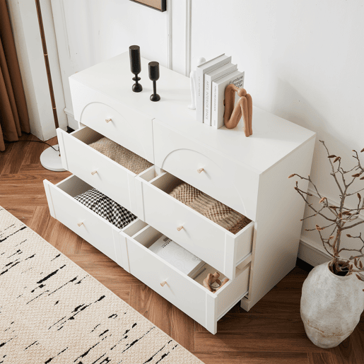 Aparador moderno - 6 portas com puxadores metálicos - Branco