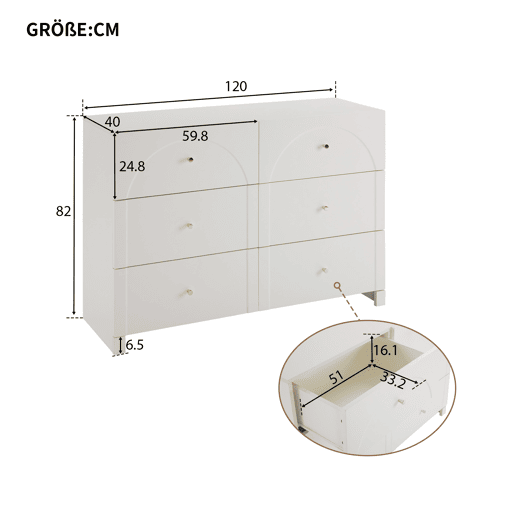 Aparador moderno - 6 portas com puxadores metálicos - Branco