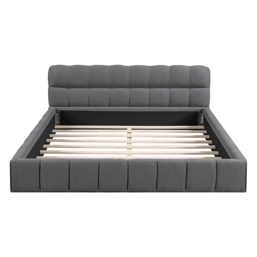 Cama de casal estofada 140x190cm - com encosto macio - Tecido de linho - Cinzento