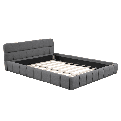 Cama de casal estofada 140x190cm - com encosto macio - Tecido de linho - Cinzento