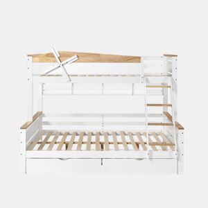 Beliche 90x200cm e 140x200cm - com escada, prateleiras e 2 gavetas - madeira de pinho e MDF - Branco