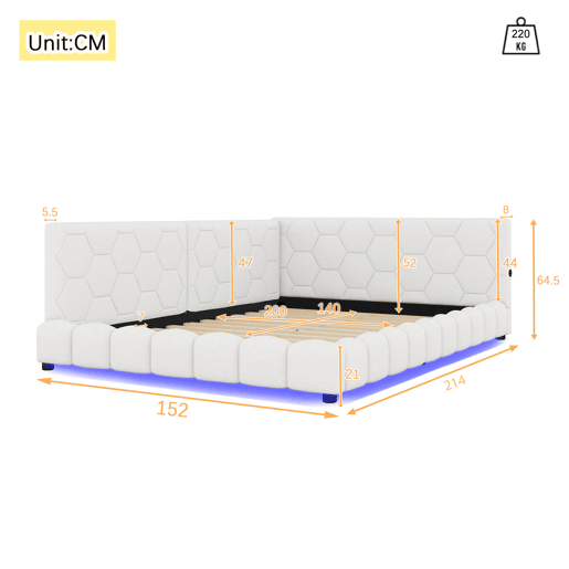 Cama tipo sofá-cama 140x200 - Sofá-cama com luz ambiente, USB, Tipo-C, material confortável - Branco