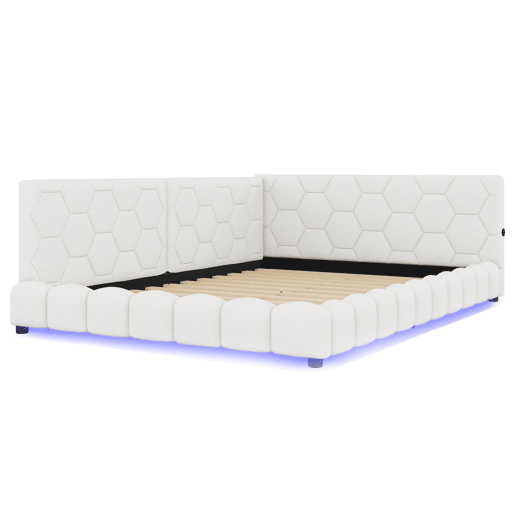 Cama tipo sofá-cama 140x200 - Sofá-cama com luz ambiente, USB, Tipo-C, material confortável - Branco