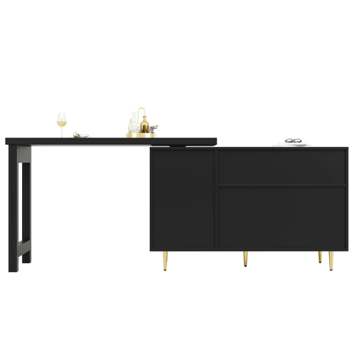 Armário buffet, barra giratória extensível - MDF - Com várias arrumações - Preto