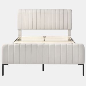 Cama de adulto estofada em tecido de linho - 140x200 cm - com cabeceira regulável e estrado de ripas - Cinzento claro