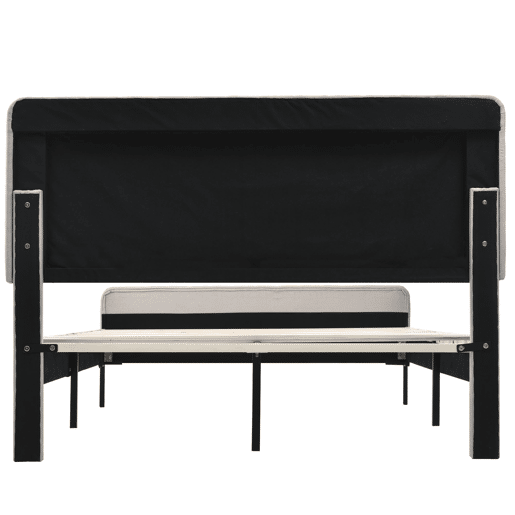 Cama de adulto estofada em tecido de linho - 140x200 cm - com cabeceira regulável e estrado de ripas - Cinzento claro