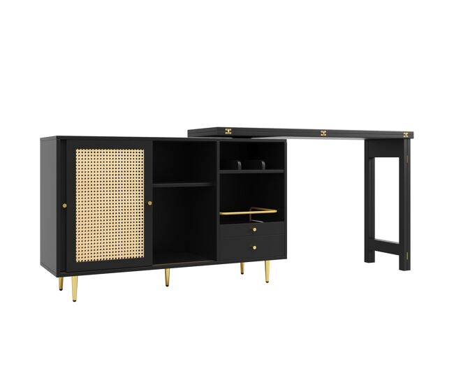 Mueble buffet, barra giratoria extensible - mdf - con almacenamiento varios - negro