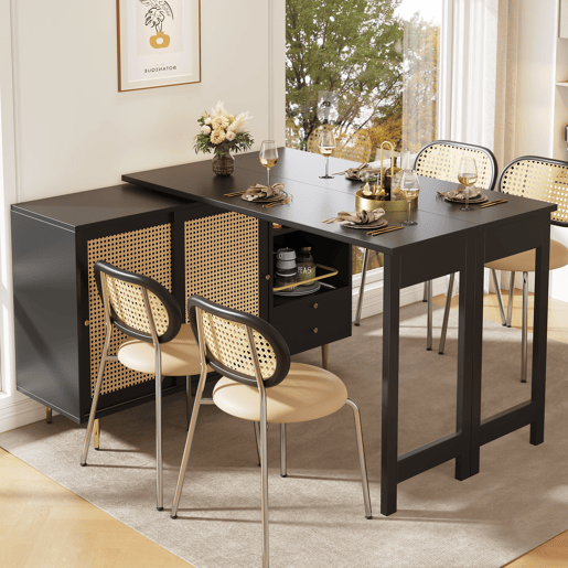 Armário buffet, barra giratória extensível - MDF - Com várias arrumações - Preto