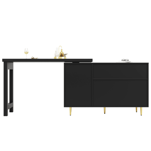 Armário buffet, barra giratória extensível - MDF - Com várias arrumações - Preto