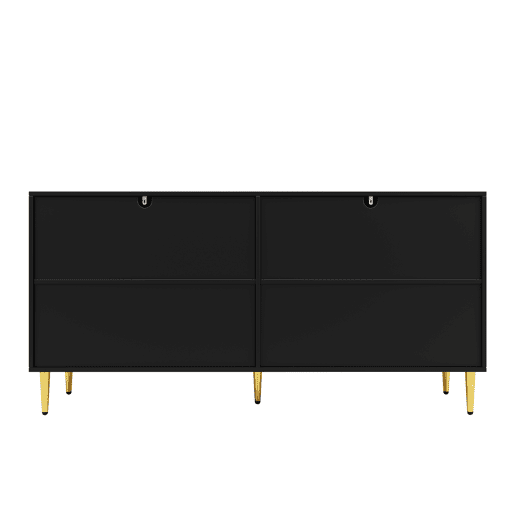 Aparador moderno - 4 portas com padrão ondulado - em MDF - Preto