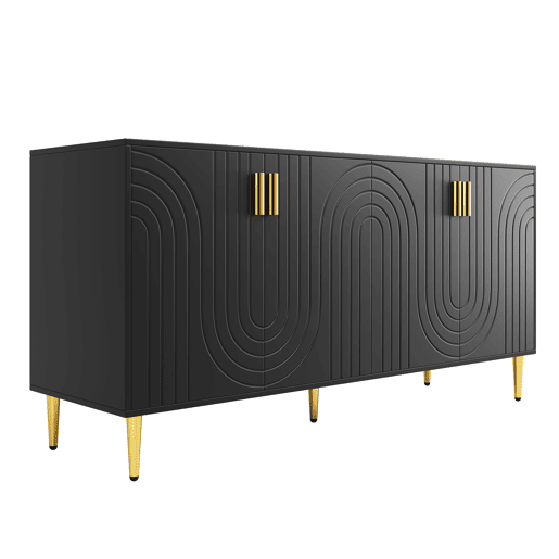 Aparador moderno - 4 portas com padrão ondulado - em MDF - Preto