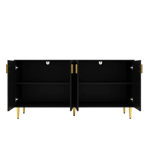 Aparador moderno - 4 portas com padrão ondulado - em MDF - Preto
