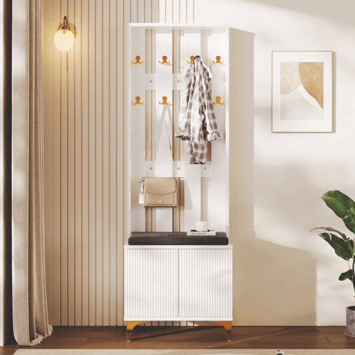Roupeiro para sala de estar - com ganchos e sapateira - Branco Roupeiro para sala de estar - com ganchos e sapateira - Branco