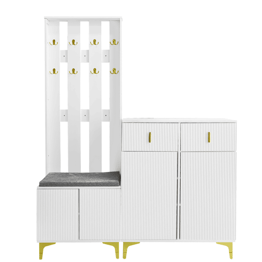 Conjunto de roupeiro com ganchos, sapateira e cacifo - Branco Conjunto de roupeiro com ganchos, sapateira e cacifo - Branco
