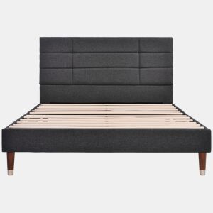 Cama de casal 140x200cm - cama estofada em linho com estrado e cabeceira - Cinzento