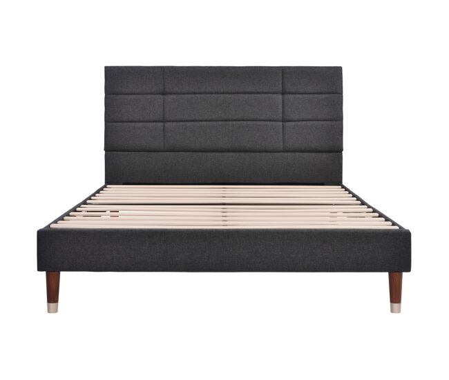 Cama doble 140x200cm - cama tapizada de lino con somier y cabecero - gris