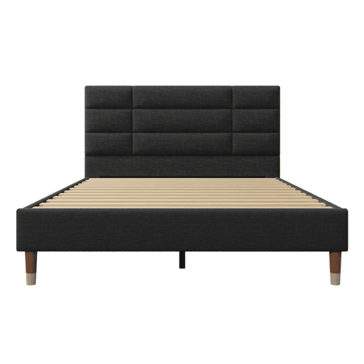 Cama de casal 140x200cm - Cama estofada em linho com estrado e cabeceira - Preto